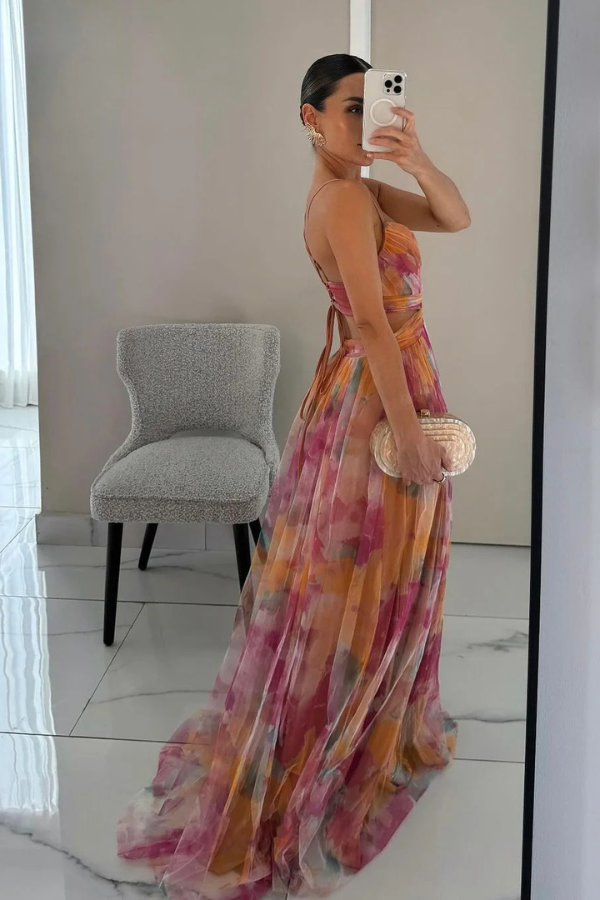 Damen Maxikleid mit Faltenrock Lang und Elegantem Schnitt