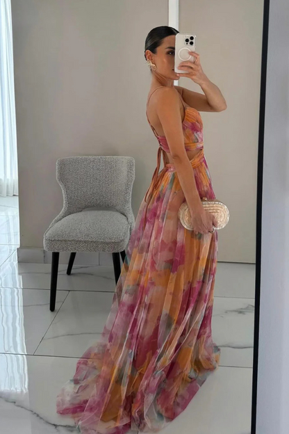 Damen Maxikleid mit Faltenrock Lang und Elegantem Schnitt