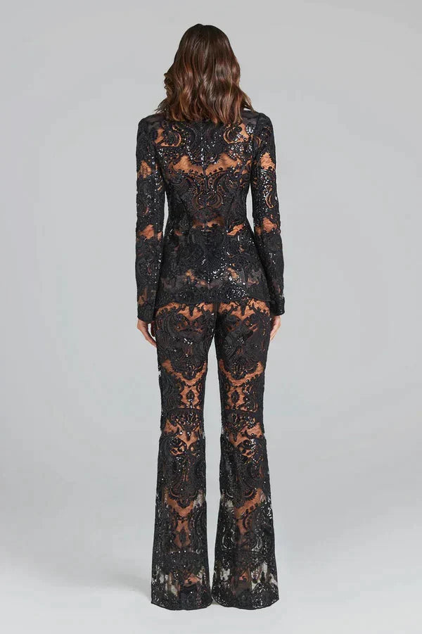 Damen Pailletten Anzug Set Glitzernd
