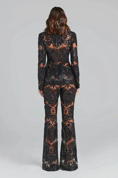 Damen Pailletten Anzug Set Glitzernd