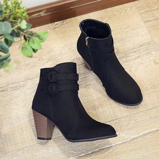 Damen High Heel Stiefeletten mit Schnalle und Reißverschluss