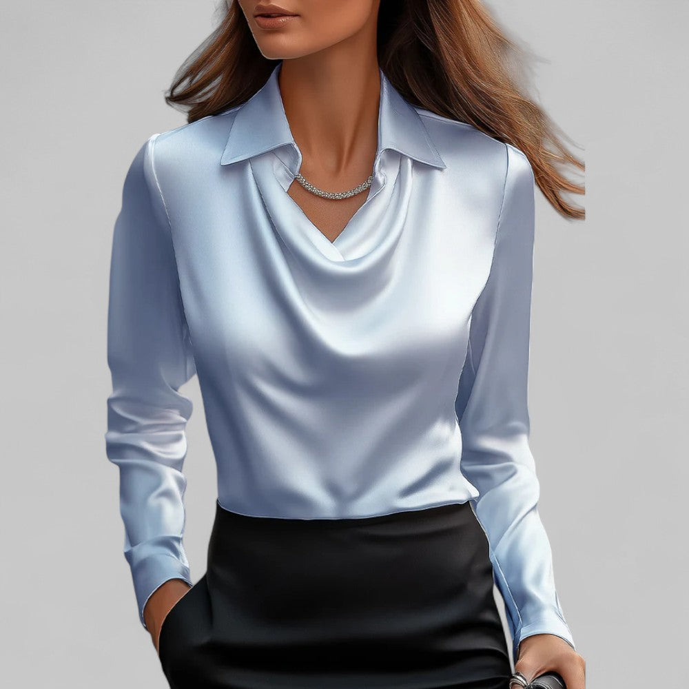 Damenbluse Satin Wasserfallausschnitt Elegant