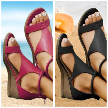Damen Orthopädische Sandalen Leder Komfortabsatz