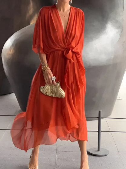 Elegante Damen Wickelkleider Midi Länge Zeitlos
