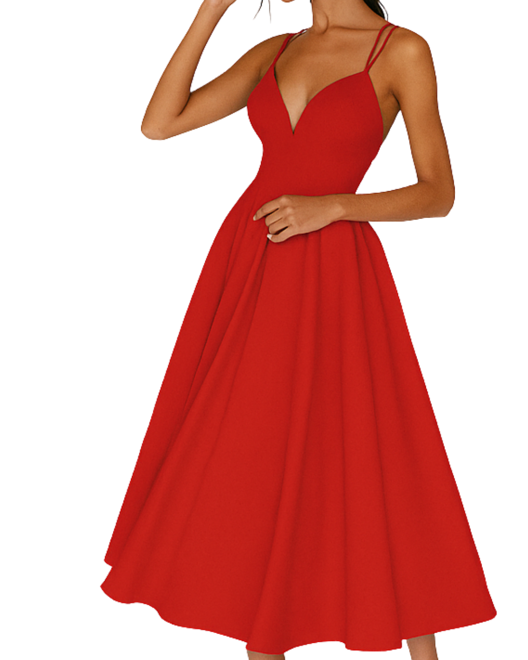 Damen Trägerkleid Midi Elegant Hochzeitsgast