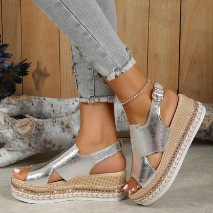 Damen Plattformsandalen Jute Sommer Schuhe Braun