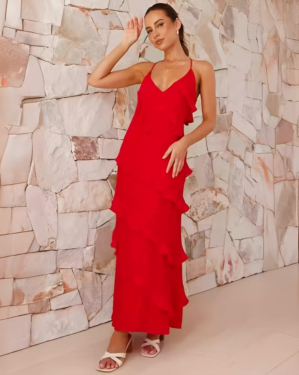 Damen Neckholder Maxikleid Lang Fließend