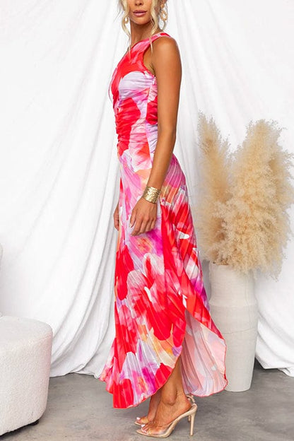 Elegantes Damen Blumenkleid One Shoulder Farbenfroh