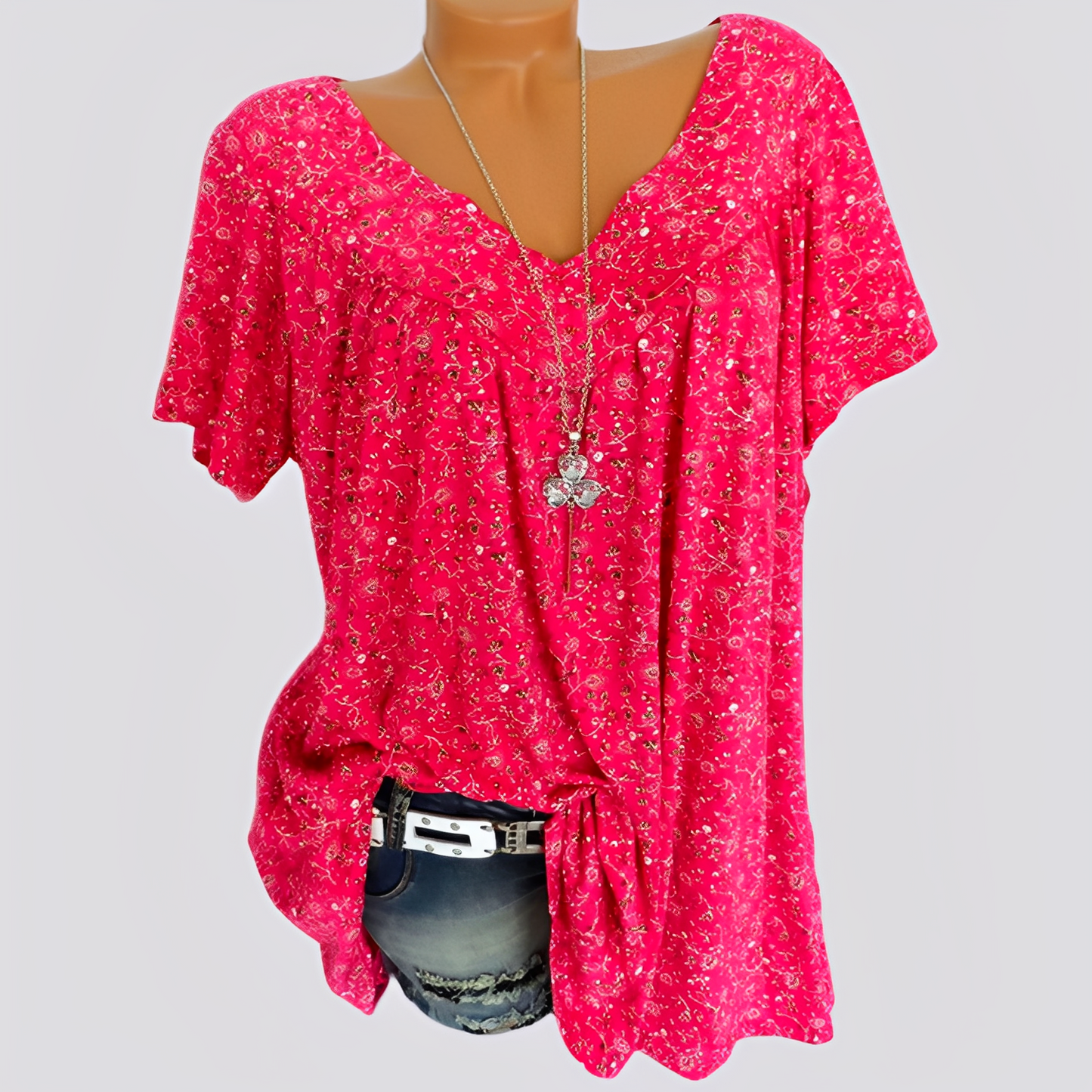 Damen Bluse Blumenmuster Lockere Passform Sommerweiß