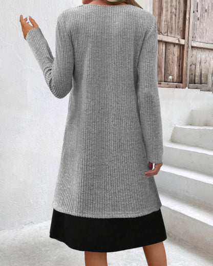 Elegantes Damen Rippenkleid Langärmlig