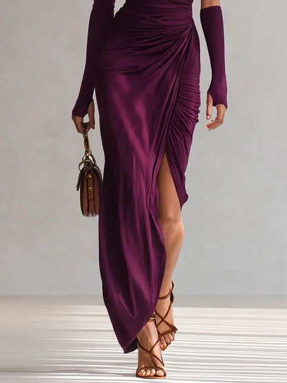 Damen Maxikleid Asymmetrisch Drapierungen Elegant