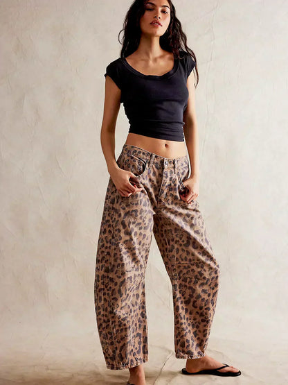 Damen Weitbein Jeans Bedruckt Trendy