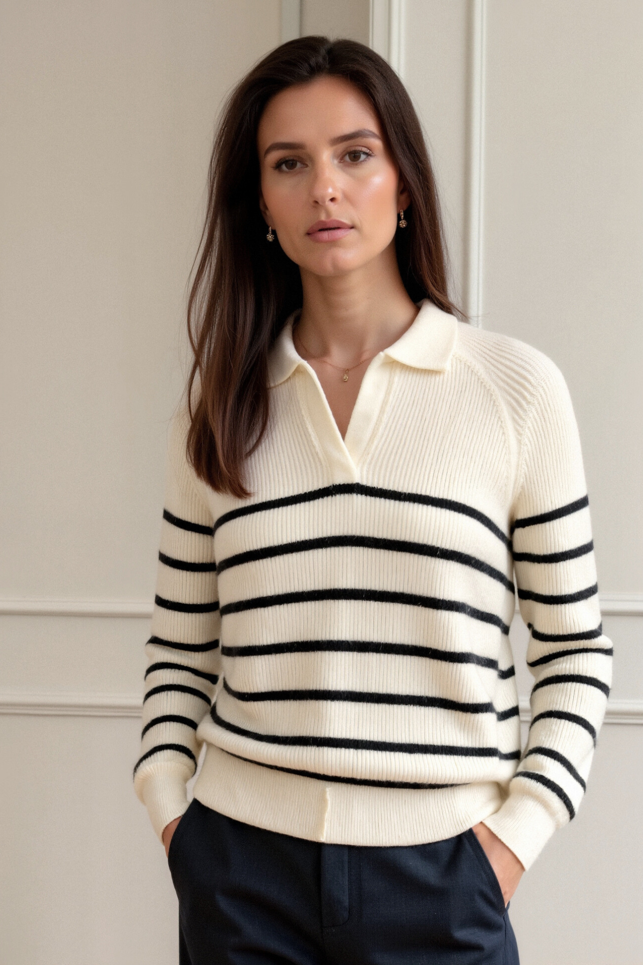 Gestreifte Herrenpullover Mit Kragen Warm