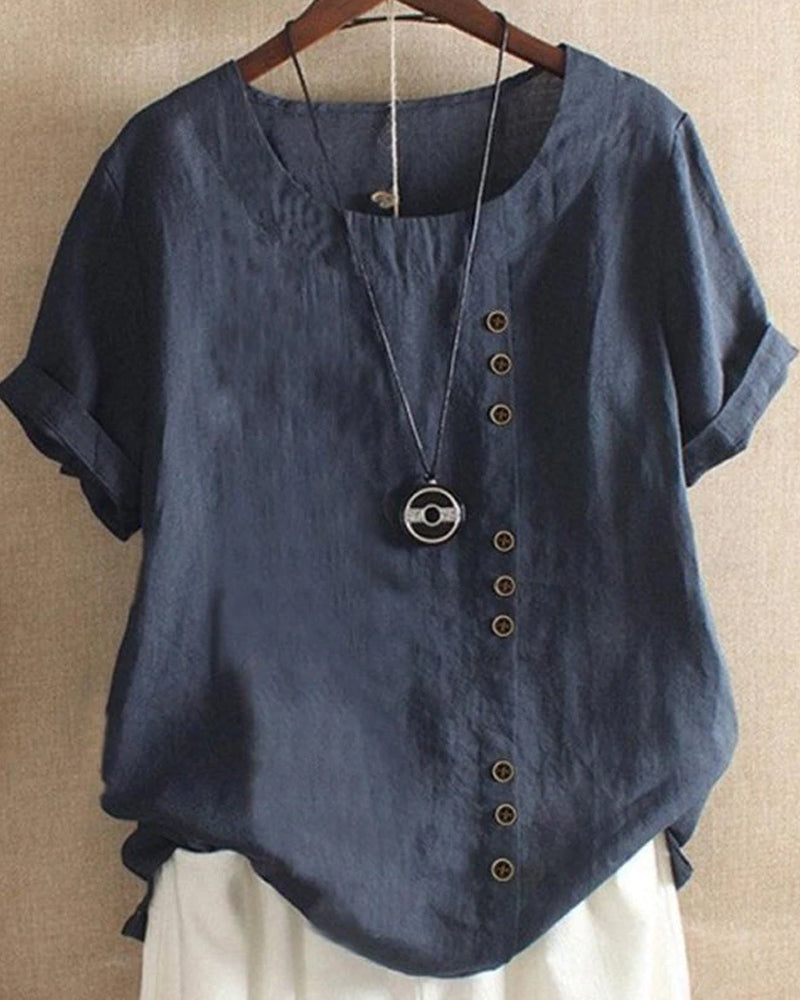 Damen Bluse Kurzarm mit Knöpfen Lässig