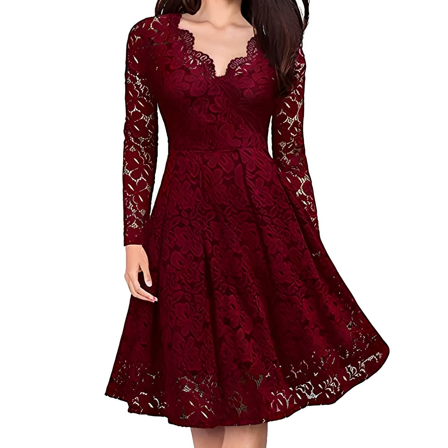 Damenkleid Langärmlig V-Ausschnitt Modern