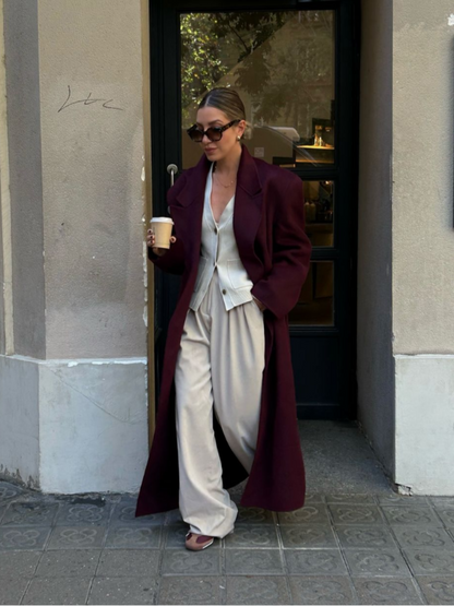 Damen Wollmantel Bordeauxrot Elegant
