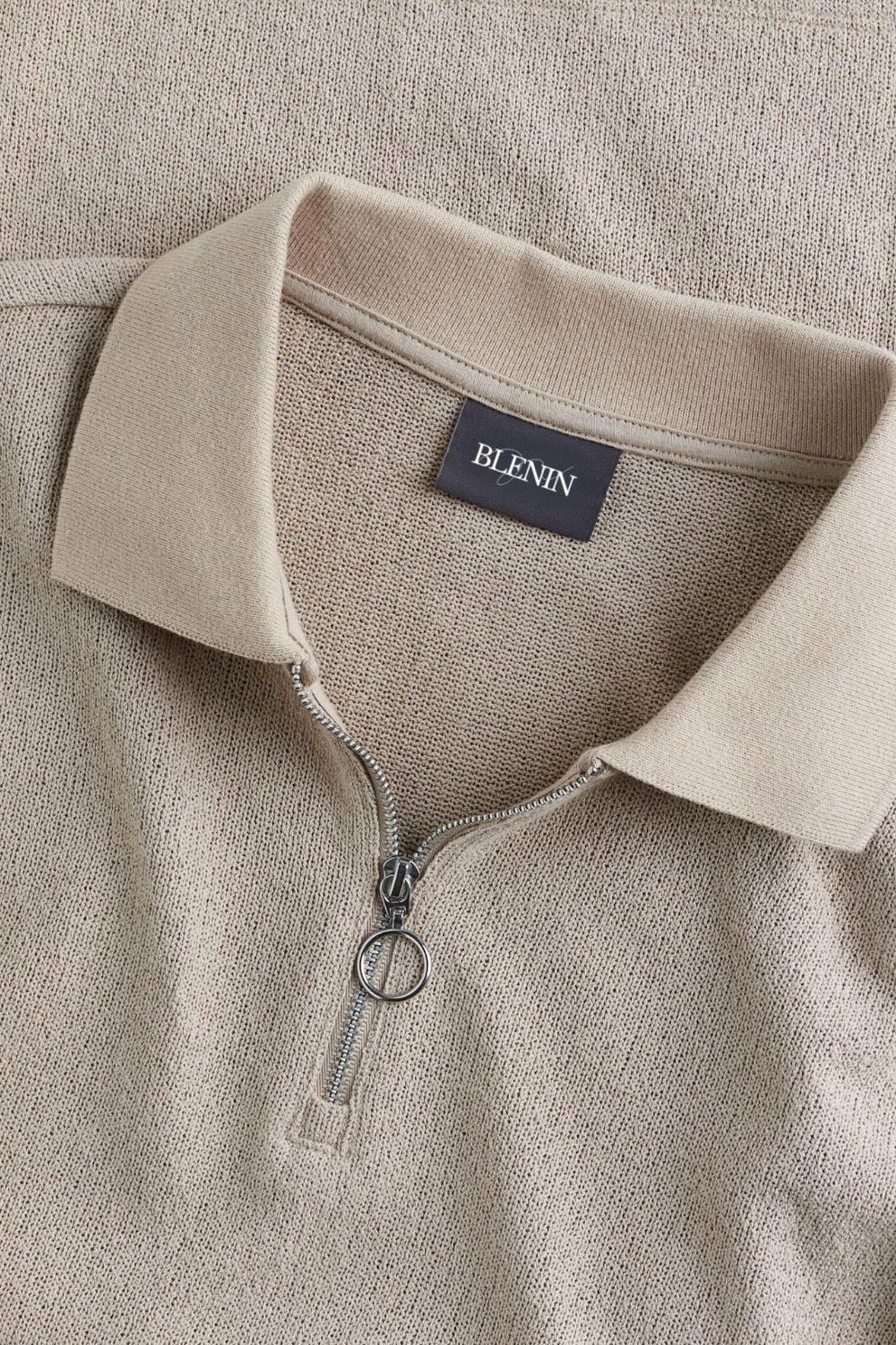 Herren Poloshirt Strick Modern Reißverschluss