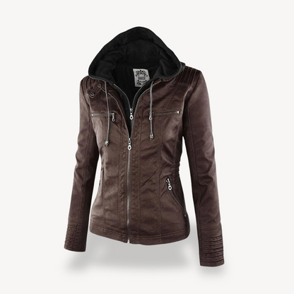 Damen Lederjacke Wasserdicht Kapuze
