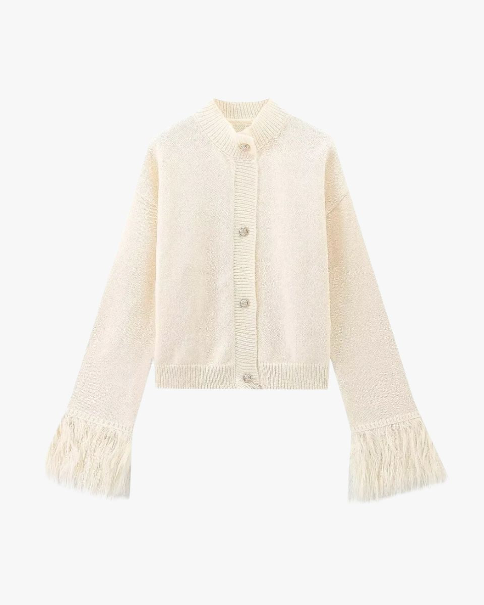 Damen Strickjacke Puffärmel Knöpfe
