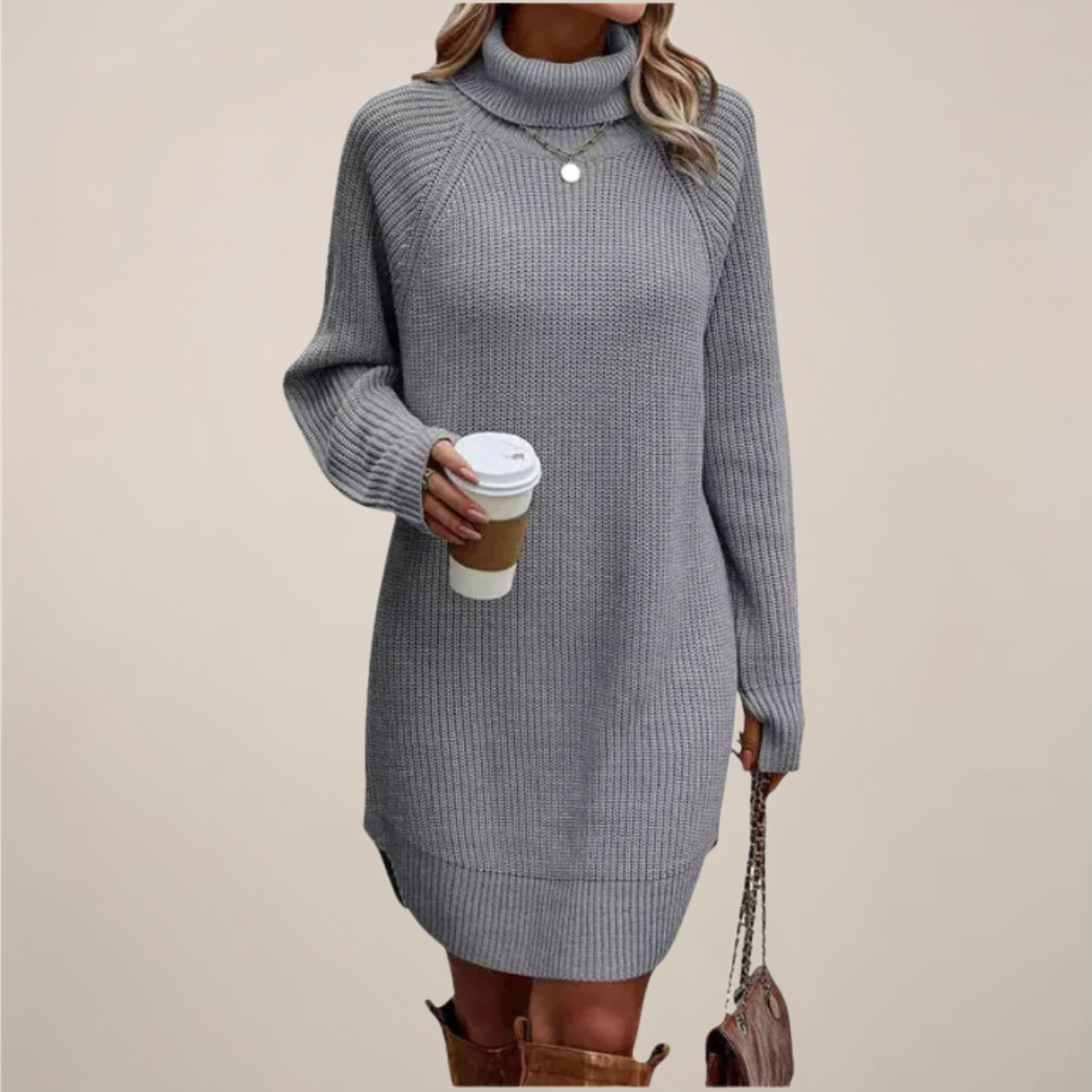 Damen Langarm Pulloverkleid Rollkragen Warm - Norvielle