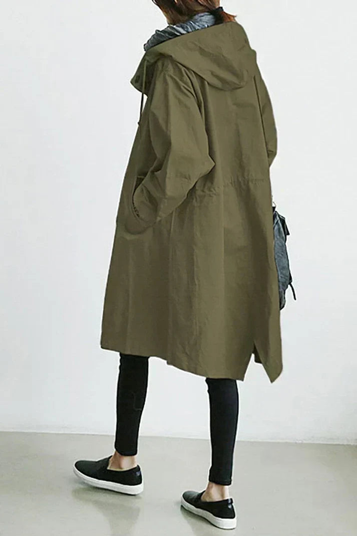 Damen Trenchcoat Wasserdicht Regenmantel mit Kapuze