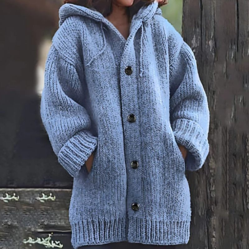 Große Damen Strickjacke Oversized mit Kapuze Warm