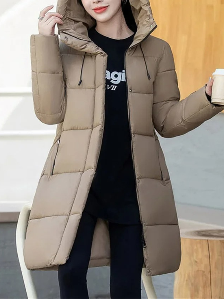 Damen Pufferjacke Khaki Kapuze Reißverschluss
