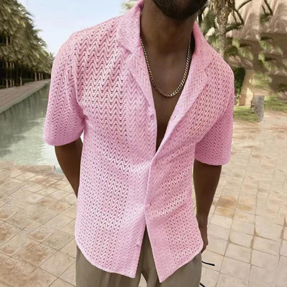 Luca Herren Strickhemd Offener Kragen Retro Look Modern
