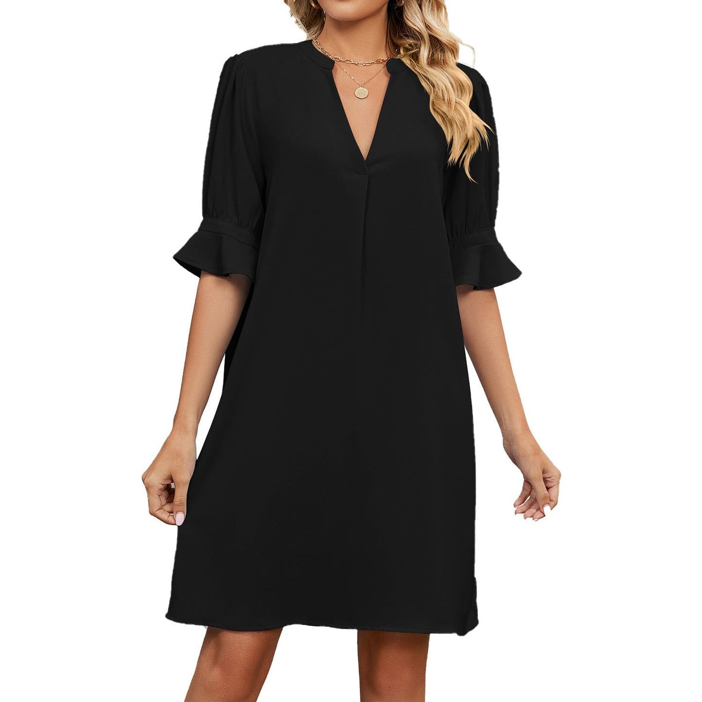 Damen Sommerkleid V-Ausschnitt Leichtes Baumwollkleid