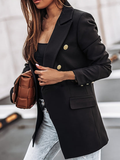 Damen Büroblazer Doppelknopf Modern Schwarz - Norvielle