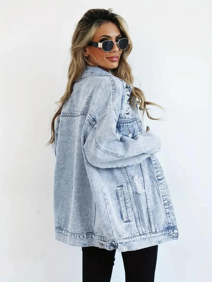 Damen Oversized Jeansjacke Groß Trendy