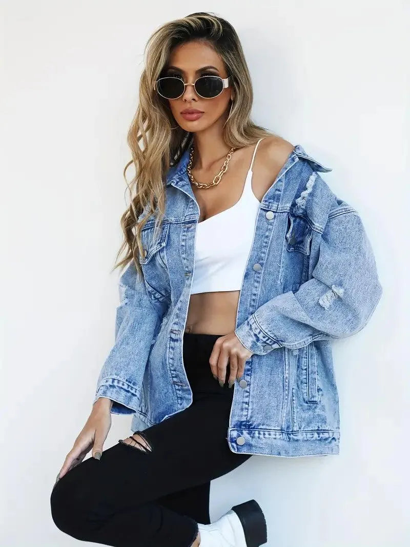 Damen Oversized Jeansjacke Groß Trendy