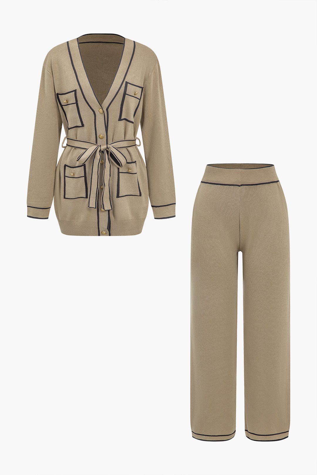 Damen Strick-Set Gürtel-Cardigan Weitbein-Hose Elegantes - Norvielle