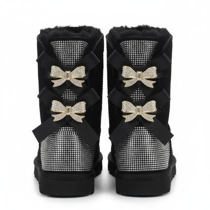 Damen Winterstiefel Wildleder Glitzer Schleife