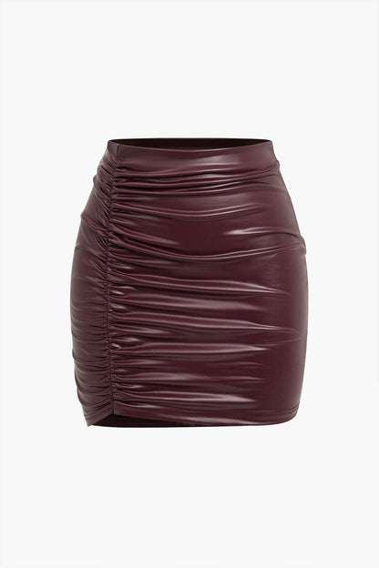 Kunstleder Minirock Damen Asymmetrisch Figurbetonter - Norvielle