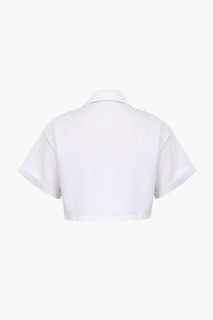 Damen Kurzarmshirt Crop Modern mit Kragen