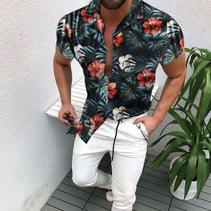 Herren Hawaiihemd Leinwand Sommer Tropisch