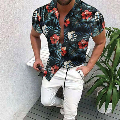 Herren Hawaiihemd Leinwand Sommer Tropisch