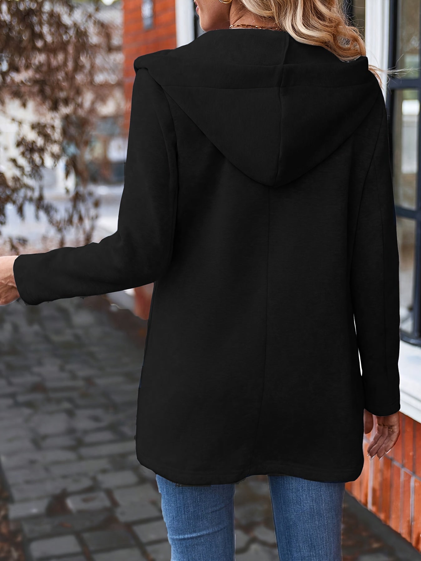 Kapuzenjacke Damen Polyester Baumwolle Komfortabel Schwarz - Norvielle