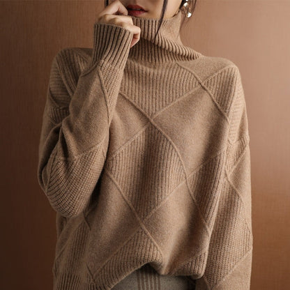 Damen Rollkragenpullover Weich Zopfmuster