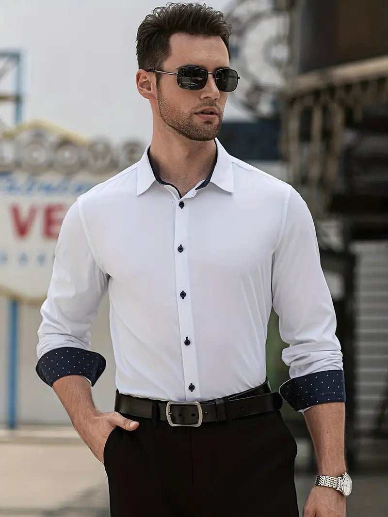 Herren Businesshemd Elegantes Design Kontrastkragen Weiss