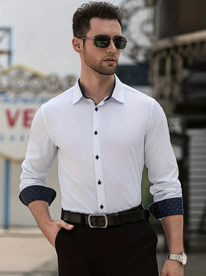 Herren Businesshemd Elegantes Design Kontrastkragen Weiss