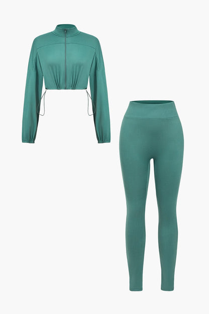 Sportliches Damen-Zweiteiler-Set Cropped-Jacke Leggings