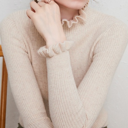 Damen Strickpullover Rollkragen Weich Rüschendetails ist bereits ein