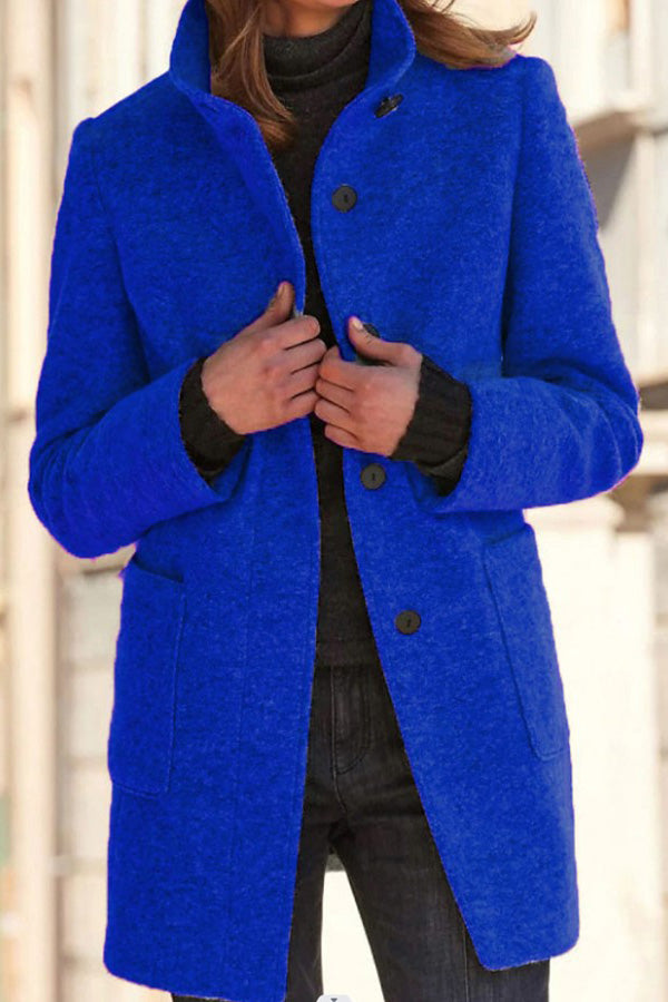 Elegante Damen Wolljacke Stehkragen Uni-Farbe