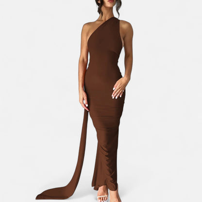 Damen Neckholder Maxikleid Ein Schulter Sommerkleid