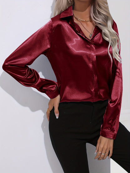 Damen Satinhemd Elegantes Langarmoberteil