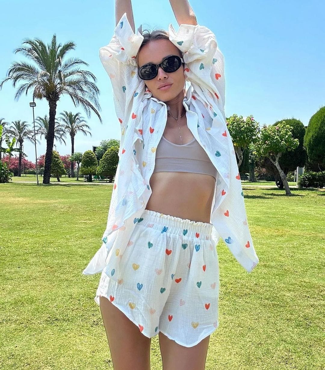 Herz-Print Damen Zweiteiler Sommeroutfit
