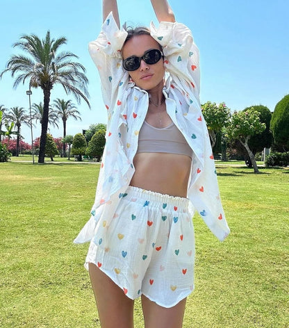 Herz-Print Damen Zweiteiler Sommeroutfit