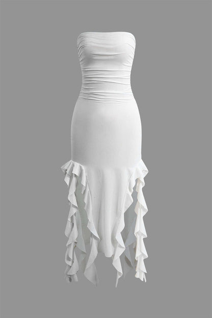 Damen Maxikleid Volant Rüschen Eleganz